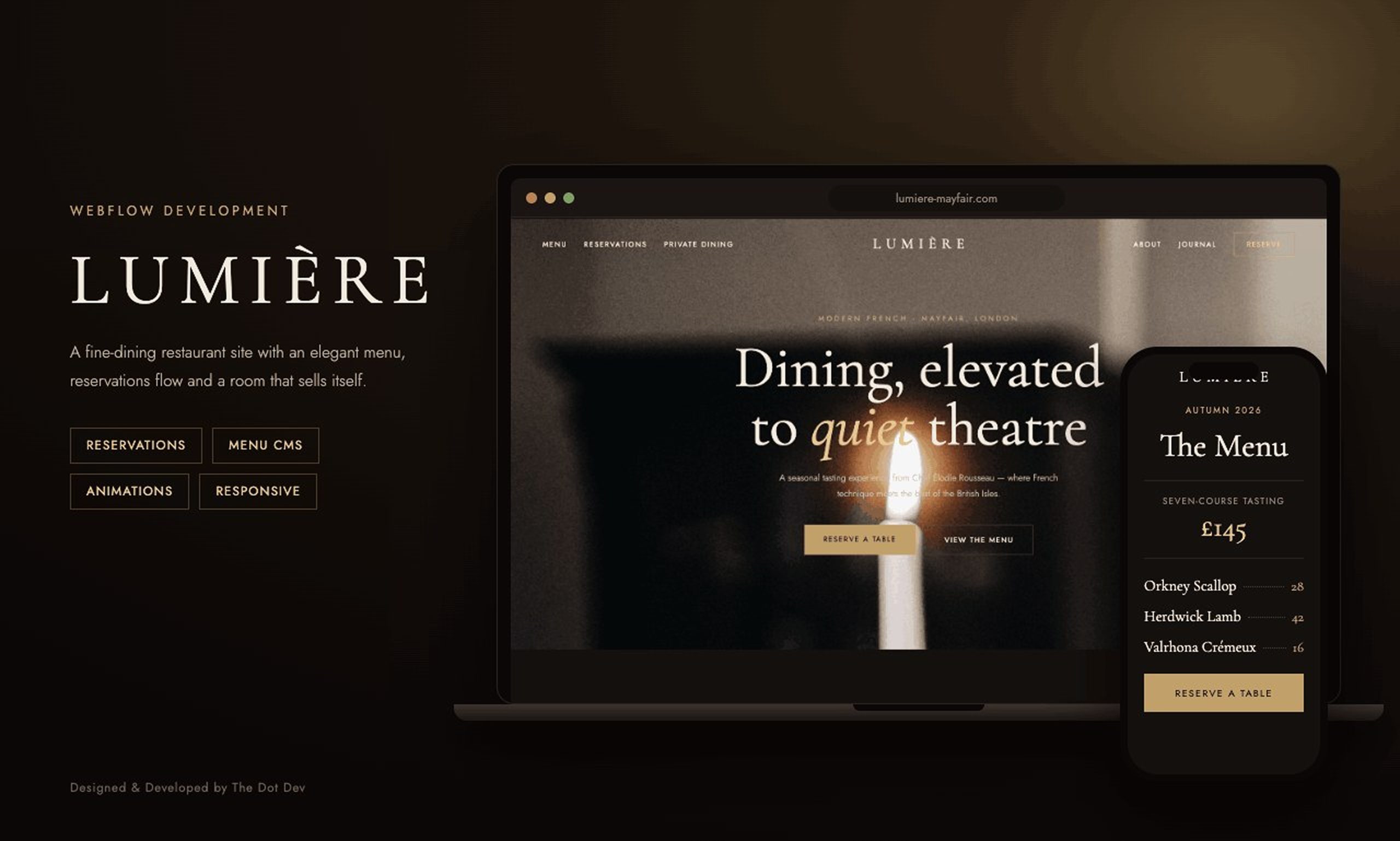 Lumière contemporary dining restaurant website design cover