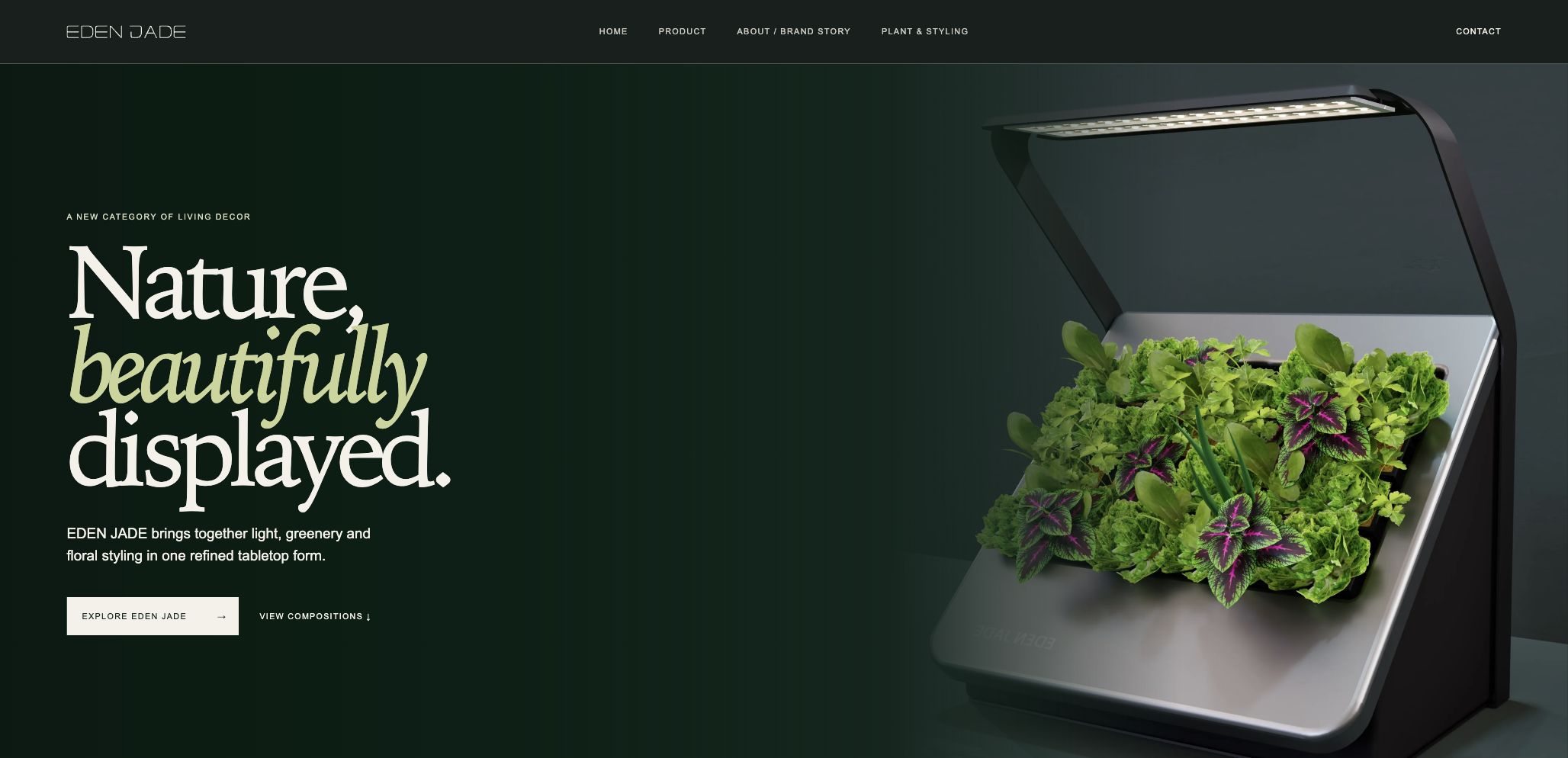 EDEN JADE Shopify website with botanical product imagery and editorial typography